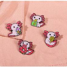 4 件/套可爱粉色墨西哥钝口螈珐琅胸针，锌合金卡通翻领徽章，女士时尚配饰，日常佩戴无马赛克金属别针，适合所有季节 - 四個裝 - 查看 4