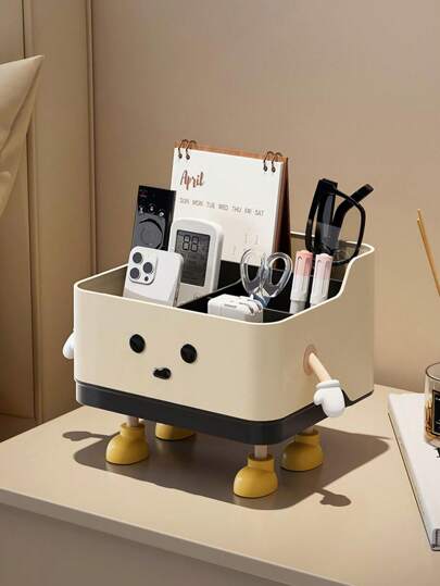 1 件多功能办公桌收纳盒、化妆品收纳架、遥控器和办公用品收纳盒、办公桌装饰（带贴纸）