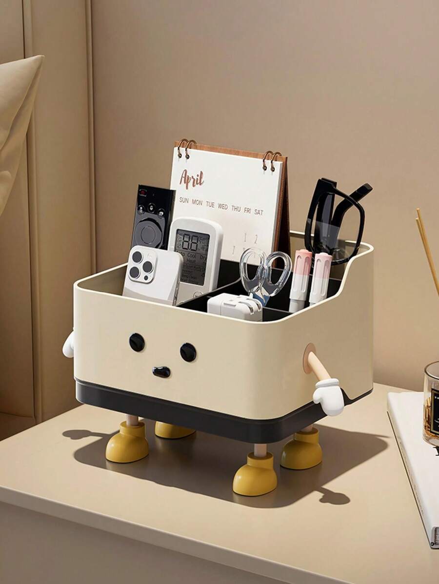 1pc Multi-Function Desk Organizer Box, Makeup Organizer Rack, Remote Control & Office Supply Storage Box, Desk Decor (With Sticker) - Multicolor - View 1