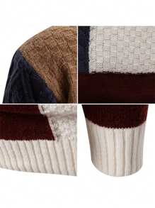 男士宽松拼色立领长袖针织毛衣，秋冬款 - 彩色 - 查看 3