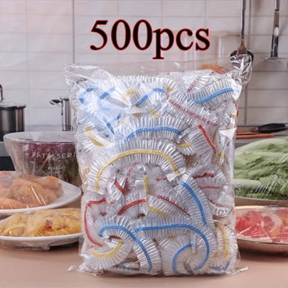 100/300/500入組廚房用一次性彈性食物碗保護套，可拉伸食物蓋，適用於2-9.5英寸大小的碗和盤子，輕便易攜，適用於戶外露營等