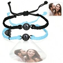 2 Stücke personalisierte Paarprojektionsarmband, Edelstahl magnetisches herzförmiges Foto-Projektionsarmband, individuell gestaltbares Doppelfotoarmband, individuelles Erinnerungsfoto, Paar Jahrestags Geschenk, Geschenk für Freundin, Freund, Beste Freunde, Familie, Feiertagsgeschenke