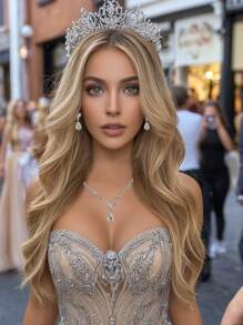 3 buc/set Colier și cercei pentru damă cu strasuri, potriviti pentru nuntă și uz zilnic - Argint - Vizualizare 1