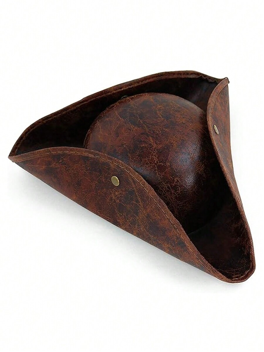 1pc Halloween Faux Leather Pirate Hat Brown Distressed Colonial