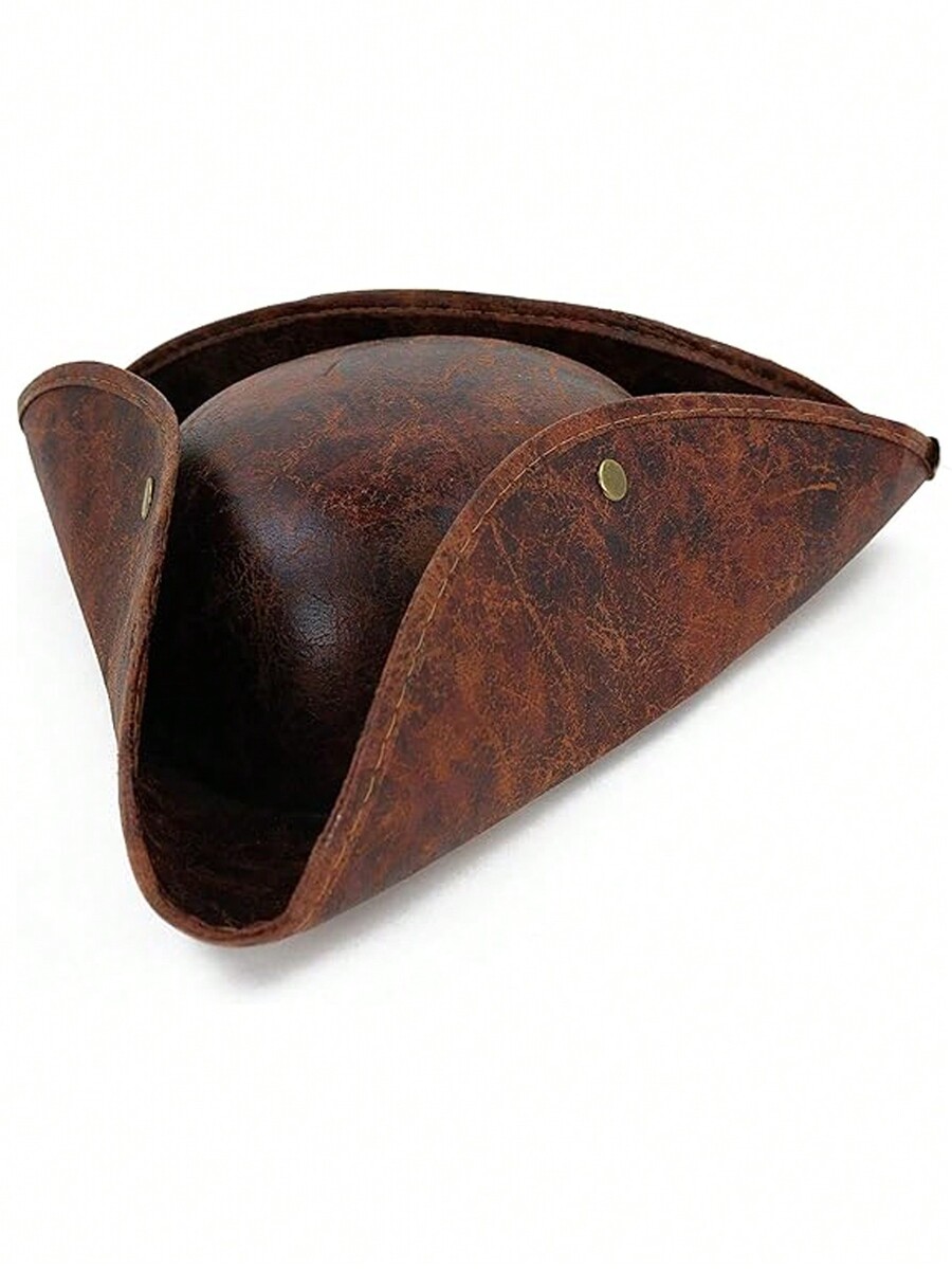1pc Halloween Faux Leather Pirate Hat Brown Distressed Colonial