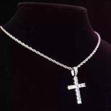 Luxury Bahia Cord Chain Necklace With Ice Cross Pendant Studded With Shiny Diamond Unisex Jewelry For Men And Women Accessories Jewelry - 銀色 - 查看 1