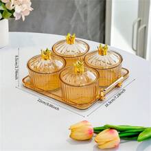 1 Set Vintage Gold Color Serving Tray With Snack Plates - Amber Gold Tray With Crown Round Plate - View 10