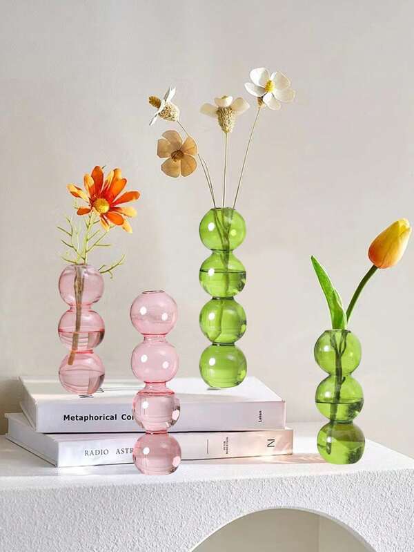 1pc Ins Style Ombre Glass Vase Flower Decoration, Minimalist Bubble Flower Holder, Suitable For Office, Home, Outdoor, Photo Shooting, Bedroom, Dorm, Gifts For Friends, Parents Or Coworkers