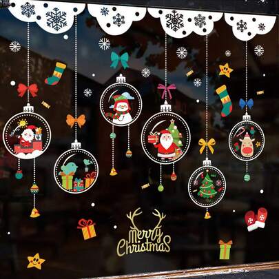 1 件可移除圣诞装饰窗贴，圣诞老人、雪人、驯鹿圣诞装饰雪花窗贴，适用于办公室、学校、家庭窗户、玻璃装饰、圣诞节