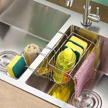 1 件不锈钢水槽沥水篮、厨房储物架、海绵架 - 銀色 - 查看 4