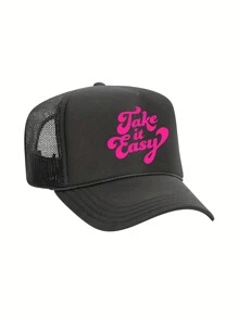 1pc "Take It Easy" Printed Unisex Truck Driver Baseball Mesh Cap With Drawstring, Adjustable Buckle Closure, Non-Stretch, Graphic Design - Baseball Cap - View 2