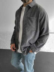 Men's Flannel Loose Casual Long Sleeve Shirt - Grey - View 4