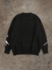 New Arrival Women's Casual Chic Daily Y2K Style Portrait Graphic Round Neck Colorblock Pullover Sweater,Long Sleeve Tops - Black - View 2