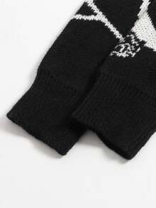 New Arrival Women's Casual Chic Daily Y2K Style Portrait Graphic Round Neck Colorblock Pullover Sweater,Long Sleeve Tops - Black - View 5