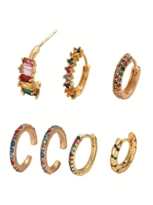 DareSee Set de 7 piezas de pendientes de aro grueso con decoración de circonita cúbica de colores de moda para mujeres, pendientes de cartílago Huggie, para festivales de música, festivales Y2K, regreso a la escuela, otoño, Navidad, invierno, regalos de Navidad