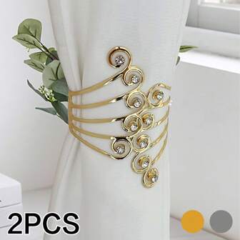 2pcs Metal Creative Wings & Rhinestone Design Curtain Tiebacks, Luxury Modern Metal Adjustable Curtain Holders, Sturdy , For Bedroom Living Room Home Decor