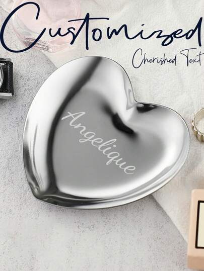1pc Customizable Stainless Steel Heart Shaped Tray, DIY Jewelry Display, Cosmetic Organization, Home Decor Back To School