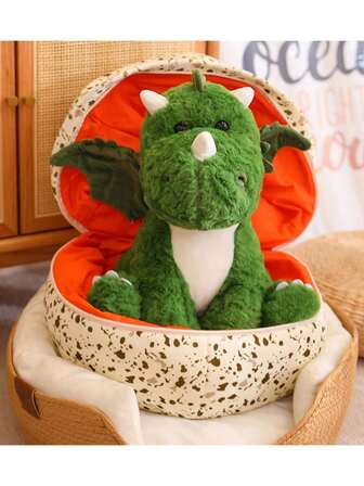 2 合 1 恐龙毛绒玩具恐龙蛋毛绒玩具带翅膀绿色恐龙可爱拥抱娃娃恐龙毛绒玩具搞笑礼物万圣节毛绒复活节毛绒感恩节圣诞节篮子适合拥抱和玩耍