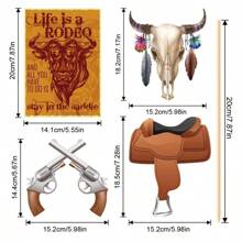 25pcs Western Cowboy Party Photo Props, Paper Cowboy Pattern Cards + Bamboo Sticks, DIY Funny Atmosphere Decorations, Suitable For Birthday Party, Theme Party, Western Carnival Supplies