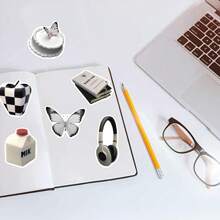 50 张黑色美学贴纸包 | 乙烯基美学贴纸适用于剪贴簿、日记本、笔记本电脑、保险杠、滑板、水瓶、电脑、手机、卡通、安全帽、汽车贴纸、学校用品、返校 - 彩色 - 查看 8