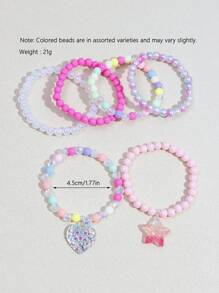 6pcs/Set Girls' Heart & Star Pendant Bracelet Set, Colorful Beaded Charm Jewelry Bracelet, Suitable For Girls' Party Gifts, Random Color