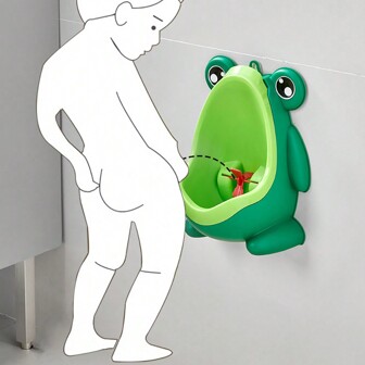 Baby Boys' Stand Up Urinal With Wall-Mounted Holder, Frog Cartoon Design Mini Pee Pot For Toddler Toilet Training