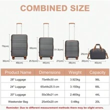Lightweight ABS Hard Case Luggage Set With TSA Lock - 20 Inch Carry-On, 24 Inch, 28 Inch Check-In Suitcase And Cabin Duffel Bag - 2 Piece Travel Set Suitcase Set Travel Suitcase Suitcases Suit Case Durable Travel Luggage Carry On - Grey - View 5