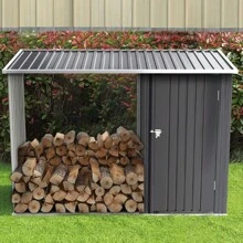 LIVINGANDHOME Living And Home - UK Steel Outdoor Garden Storage Shed With Log Stacking Rack - Black - View 5