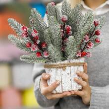 34pcs Artificial Pine Branches And Red Berry Stems, With Snowflakes, For Wreath, Tree Decorations, DIY Crafts And Home Garden Decor, Valentine Day, Gift Home Decor Christmas Decorations Room Decor Christmas - Multicolor - View 8