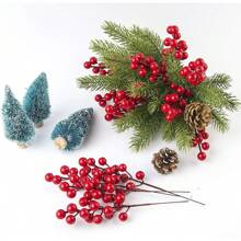 34pcs Artificial Pine Branches And Red Berry Stems, With Snowflakes, For Wreath, Tree Decorations, DIY Crafts And Home Garden Decor, Valentine Day, Gift Home Decor Christmas Decorations Room Decor Christmas - Multicolor - View 5