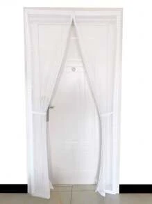 1 件白色网眼门帘，带白色边缘，简约风格，优质网眼面料，分体开口，精致边缘，防蚊虫，透气设计，磁性闭合，易于打开和关闭，适用于家庭和办公室 - 白色 - 查看 2