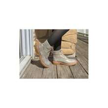 Lace Up Rhinestone Glitter Combat Boots, Metallic Boots Vacation Shoes Halloween Wonderful - Champagne - View 2