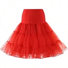 XKTRXF 1 chiếc váy voan xếp lớp dáng retro dài đến đầu gối, cạp chun, có lớp lót. Phụ kiện ngày Valentine. - Đỏ - Xem 14