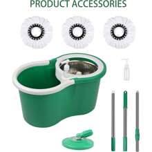 Spin Mop And Bucket With Wringer Set, 360° Mop And Bucket System With 3 Microfiber Mop Refills And 61" Extended Handle, Spinning Mop Bucket For Floor Cleaning - 綠色 - 查看 7