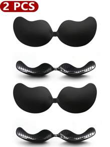 2Pairs Sticky Bra Invisible Push-Up Breast Lift Silicone Backless Nipple Covers Self Adhesive Strapless Mango-Shaped Bra - Black - View 1