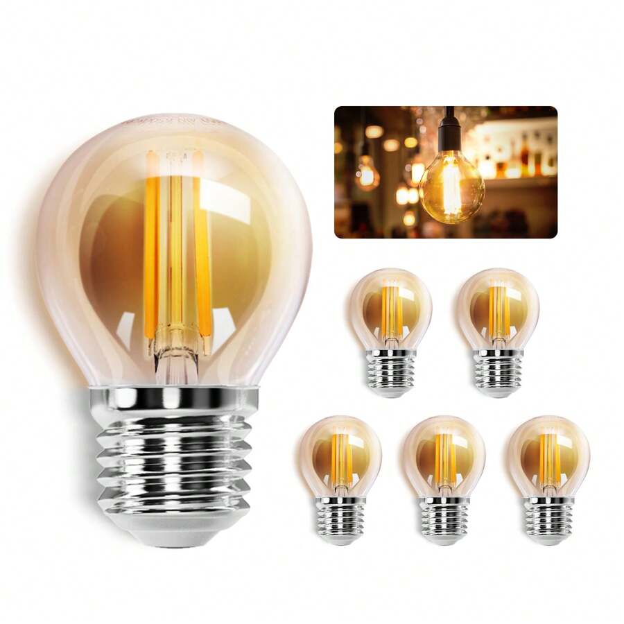 Aigostar Vintage Bombilla LED E27, 6W Equivalente a 43W,Luz Cálida 2200K, 520lm, G45 Bombilla Filamento Led,No Regulable,5 Pieza - Blanco Cálido - Ver 1