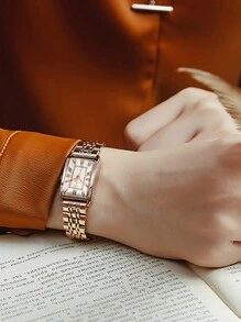 1 st. Modieus hoogwaardig roestvrij staal quartzhorloge, geschikt voor verjaardagen, Halloween, S