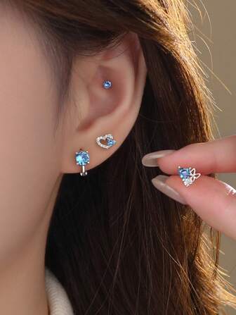 1 Paio di Orecchini in Argento Sterling 925 Elegante e Raffinato con Zirconia Blu a Forma di Cuore e Farfalla, Adatto a Donne, Gioielli di Alta Qualità, Regalo per Feste, Compleanni, San Valentino e Uso Quotidiano