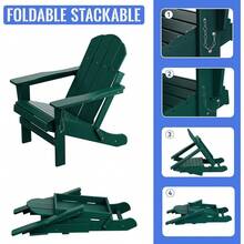 Folding Adirondack Chair, Relaxing Stackable Arm Rest Ergonomic HDPE All-Weather Adirondack Chair - 深綠色+HDPE+美式設計+美式傳統-4 - 查看 3