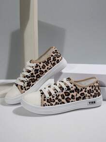 女士时尚运动鞋，豹纹白色鞋带，彩色鞋带，低帮厚底运动鞋，休闲百搭户外运动鞋