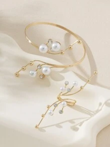 Set Of Cute Line Pearl Bracelet & Ring, Ladies Party Gift