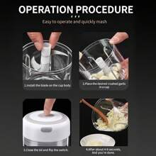 FLZH 1pc Electric Garlic Chopper, Portable VeggieChopper , Garlic Press 250ML,100ML, Garlic GrinderMasher Onion Chopper, Blender To Vegetable,Cordless Food Processor For Ginger, Chili, FruitMeat, Spices, Beans,