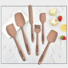 Bộ 6 dụng cụ nhà bếp bằng silicon màu trơn/hỗn hợp - Dụng cụ làm bánh Macaron đi kèm thìa lớn/nhỏ, dụng cụ nạo, cọ, hoàn hảo để nấu và nướng bánh, kem, nước sốt phô mai - Quà tặng Giáng sinh màu kaki - kaki - Xem 6