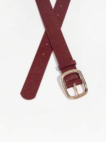 1pc Women's Luxury Vintage Metal Buckle Wine Red Crocodile Grain Leather Belt, Suitable For Daily Wear Halloween Summer, School Fall, Autumn, Halloween