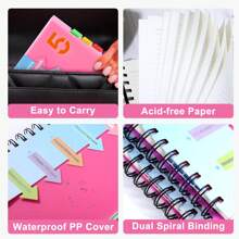 5 Subject Notebook College Ruled Spiral Notebook 5x7 With Divider Tabs, 220 Pages Lined Spiral Notebook For Women, Small Notebook For Work, A5 Spiral Notebook For Note Taking, School,Cover Number 5 Random Color - Multicolor - View 6