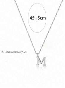 1pc Stainless Steel 26 Alphabet Letter Necklace, Fashion Simple Versatile Couple Friend Holiday Gift - Silver - View 3