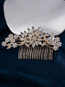 1pc Plum Flower Design Rhinestone Alloy Hair Comb For Women, Party, Wedding, Photography