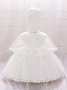 Baby Girls (0-2 Years) Short Sleeve Lace Party Dress, White Baptism Robe Suitable For Role-Playing Parties - White - View 3