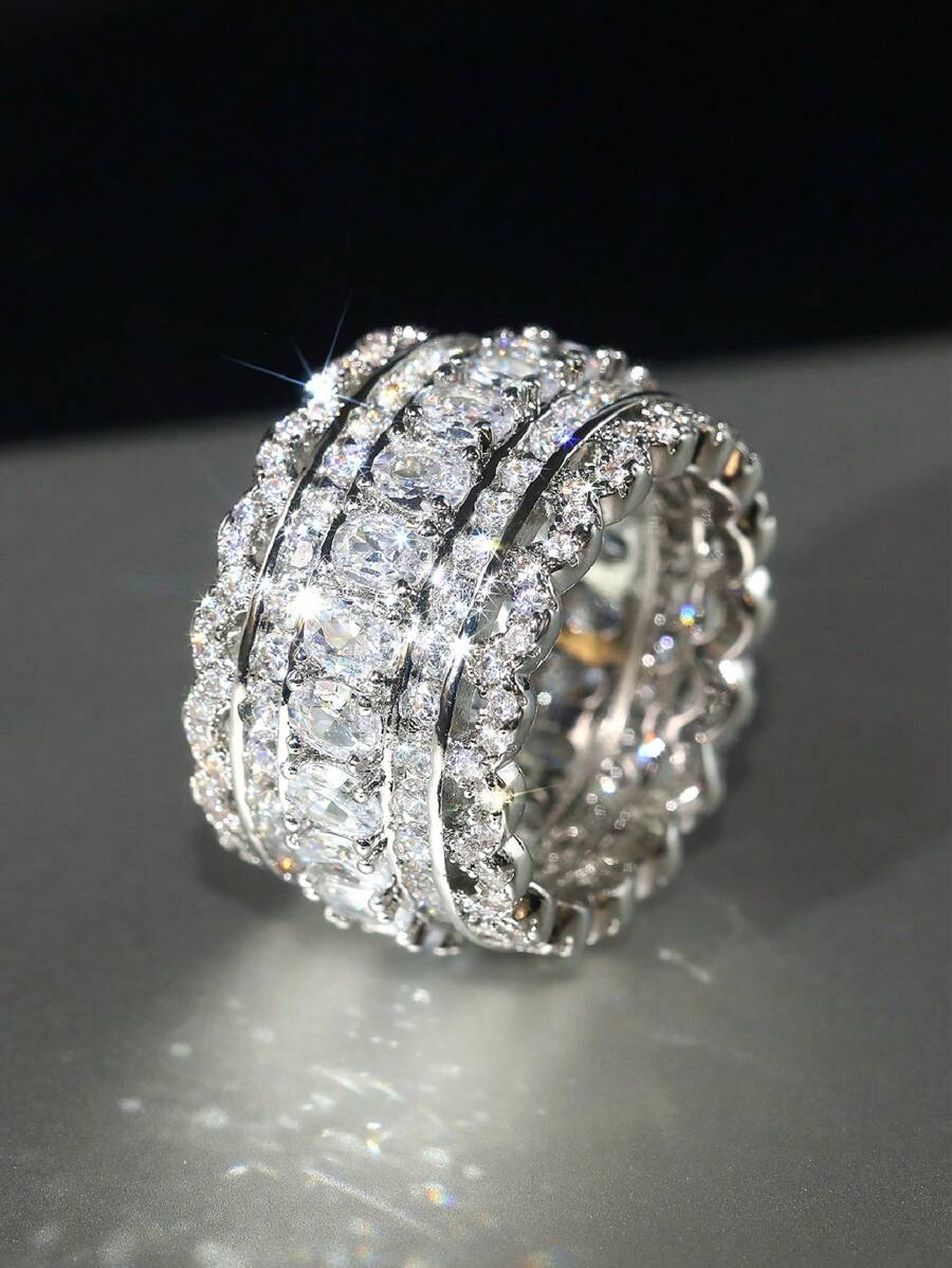 1 chiếc nhẫn đá Cubic Zirconia cổ điển, kiểu dáng nữ, thích hợp cho đám cưới, lễ đính hôn, kỷ niệm, tiệc tùng và các dịp khác, cũng có thể dùng làm nhẫn hoặc quà tặng ngày Valentine. - 5 # - Xem 1