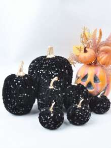 7PCS Autumn Artificial Pumpkin Black Foam Flash Pumpkin Thanksgiving Harvest Pumpkin Suitable For Thanksgiving Christmas Seasonal Festivals Farmhouse Home Wedding Party Desktop Center Decoration Birthday Home Decor Christmas Decorations Room Decor - 7PCS Sequin Pumpkin Black - View 4